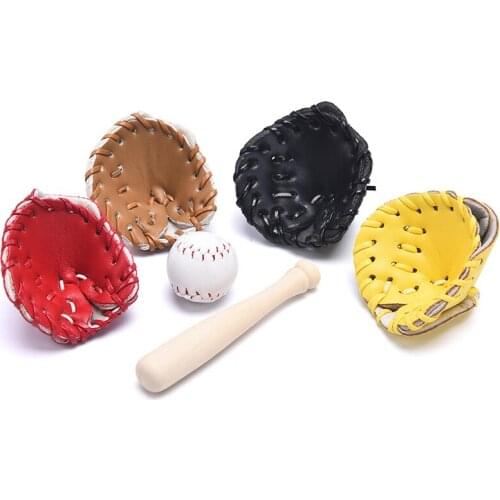 3Pcs/Set 1/12 Dollhouse Mini Baseball Bat Glove and Ball Model Game Ornaments For Dollhouse Decoration New