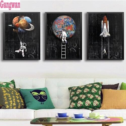 Diy Diamond Embroidery 3 pcs set Astronaut Space Homesick Space Street Art Rocket 5d full Square round Mosaic diamond painting