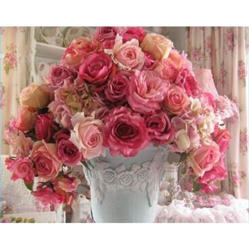 Diy diamond painting peony vase flowers mosaic embroidery cross stitch rhinestone picture puzzle drawing wall decor craft gifts