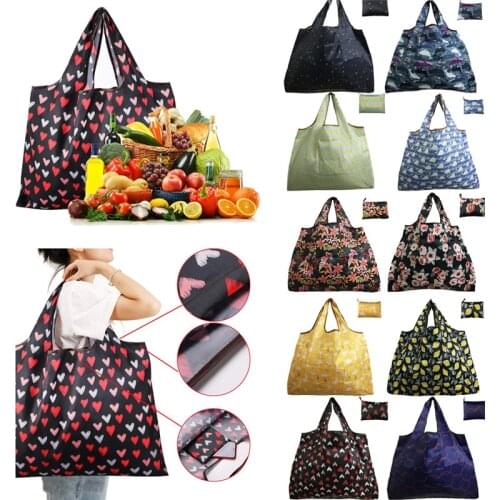 Big Thick Large Tote ECO Reusable Nylon Portable Shopping Bag Foldable Shoulder Handbag Folding Pouch Fruit Vegetable Grocery