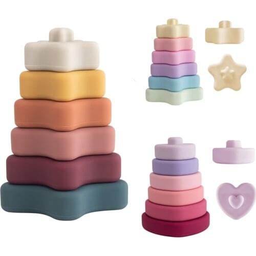 Silicone Baby Teether Building Block Montessori Toys Educational Shapes Wooden Toys For Kids Educational Games Educational Toys