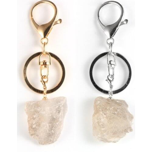 Natural Irregular Tea Crystal Alloy Lobster Clasp Key Rings Gem Stone Quartz Key Chain Yoga Reiki Healing Keychain Jewelry