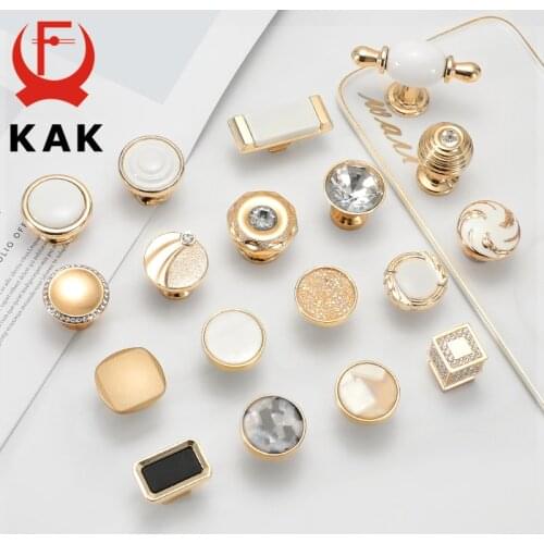 KAK Nordic Style Crystal Gold Cabinet Knob Single Hole Zinc Alloy Kitchen Handle Cupboard Door Pulls Drawer Knobs Hardware