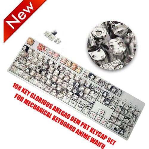 PBT 108key Ahegao Keycap Dye Sublimation OEM Profile Japanese Anime Keycap For Cherry Gateron Kailh switch Mechanical Keyboard