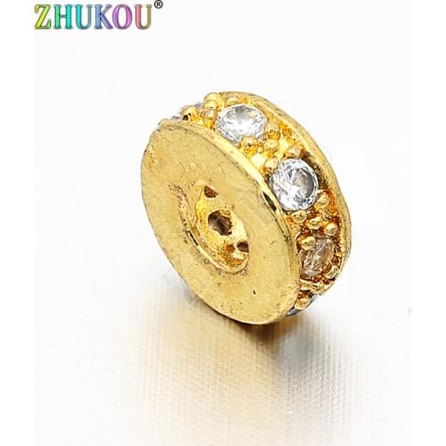 7mm Brass Cubic Zirconia Round Spacer Beads DIY Jewelry Bracelet Necklace Making, Hole: 2.8mm, Model: VZ101