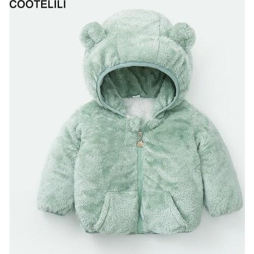 COOTELILI Cute Bear Kids Jacket For Boys Fleece Baby Girls Boys Parka Coat Hood Winter Children Jacket Toddler Outerwear