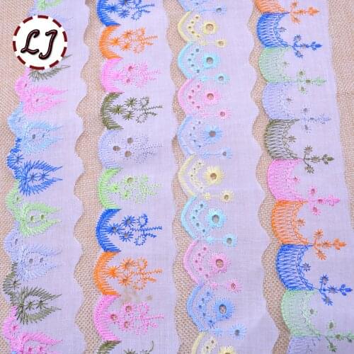 Hot sale 2yd/lot 50mm colorful white embroidered lace trim ribbon for home garment curtains accessories crafts decoration DIY