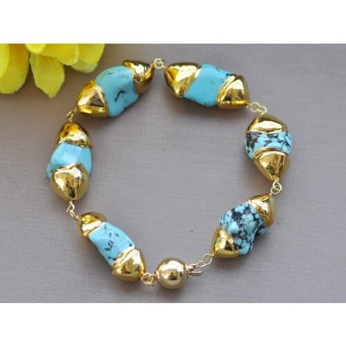 MCT·STAR Z10511 8" 25mm White Gold-Plating Blue Turquoise Bead Bracelet