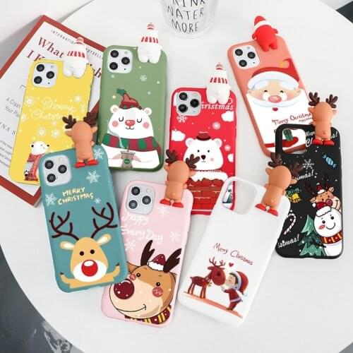 Cute 3D Doll Cartoon Christmas Santa Reindeer Phone Case For iPhone 11 12 Pro Max 12Mini 6 6s 7 8 Plus 5 5S SE Back Cover Gift