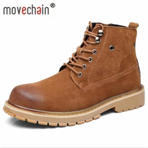 Movechain Mens Suede Leather Lace-Up Martin Ankle Boots Man Winter Warm Military Boot Mens Outdoor British Style Vintage Shoes