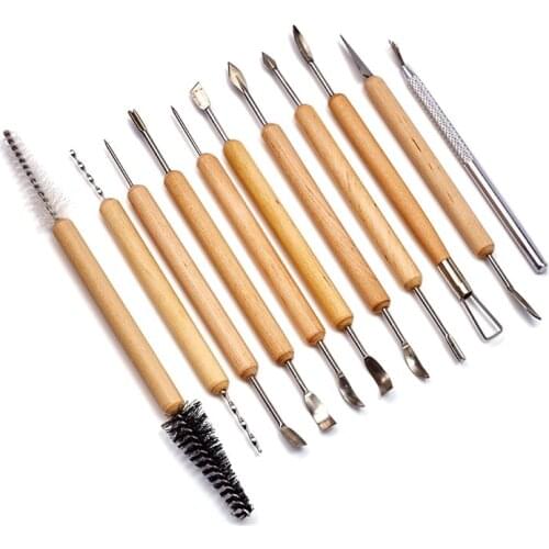 11Pcs Metal Wood Spatula Pottery Clay Sculpture Wax Knife Art Carving Crafts Ceramics Little Figurines DIY Sharpen Modeling Tool