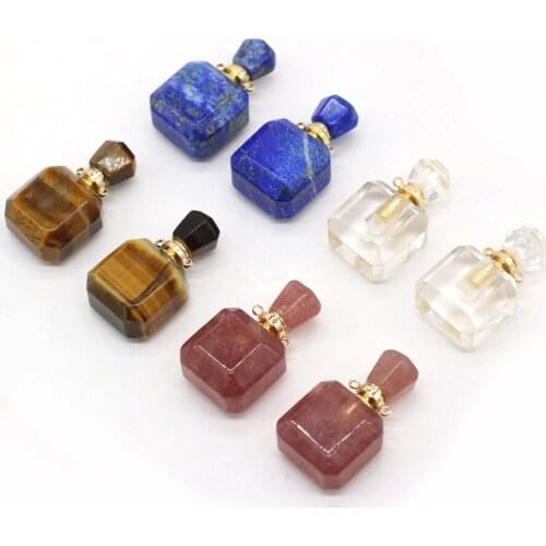 Charm Perfume Bottle Pendants Reiki Heal Faceted Lapis lazuli Vial Jewelry Accessories for Handmade Women Necklace Crafts