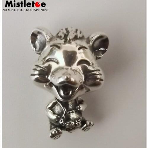 Mistletoe 925 Sterling Silver Cute mouse baby Charm Bead European Jewelry
