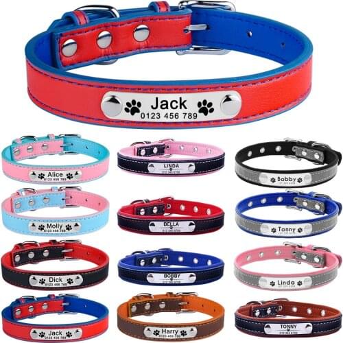 Personalized Dog Collar Leather Reflective Dogs Collar ID Engrave Custom Tag Engraved Puppy Large Dog Collars Pet accessories