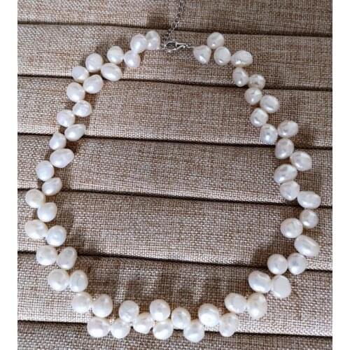 11mm white baroque flat pearl choker necklace extend chain clasp natural Freshwater PEARL Women Jewelry 43cm 17'' 35cm