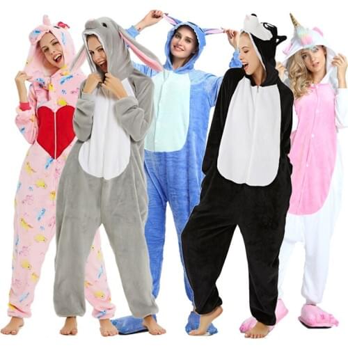 Winter Christmas Women Men Unisex Adult Cute Cartoon Onesie Animal Pajamas Stitch Unicorn Kigurumi Hot Flannel Onesies Sleepwear