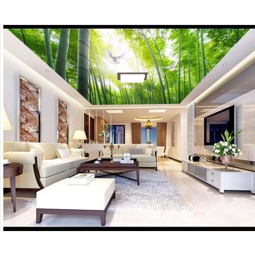 Custom photo wallpaper 3d ceiling wallpaper murals Bamboo frescoes on birds ceiling zenith mural wall papers home decor