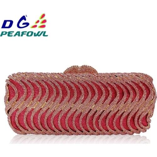 Hollow Out Stripe Diamond Crystal Luxury Lady Evening Clutch Bag Cell Phone Wallet Wedding Dress Bag Handbag Metal Clutch Bag