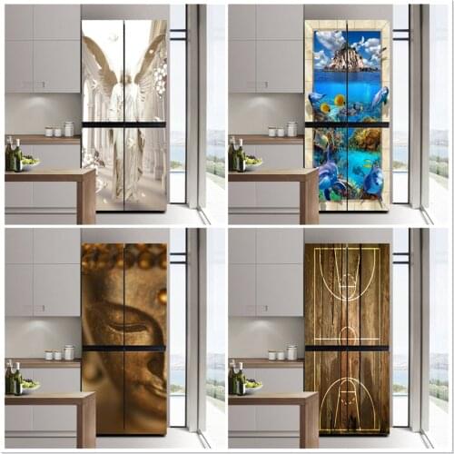 PVC Self-adhesive Refrigerator Door Wrap,Buddha Angel Dolphin Basketball Court Poster,Kitchen Living Room Fridge Freezer Decal