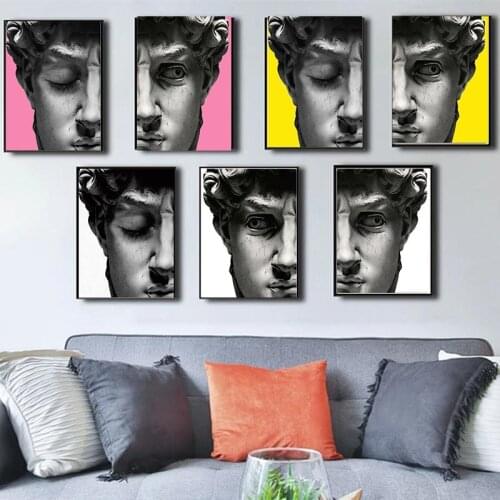Nordic Black and White David Head Sculpture Posters And Prints Wall Art Canvas David Paintings Pictures Living Room Home Decor