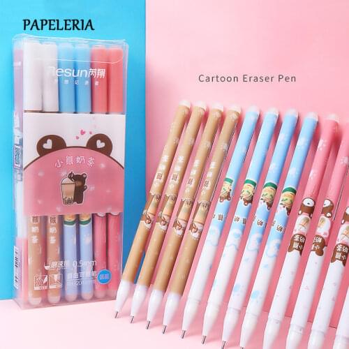 Kawaii Erasable Washable Handle Erasable Pen Refill 0.5mm Blue Black Ink Gel Pen Neutral Pens for School Office Supply 3/6Pc/Set