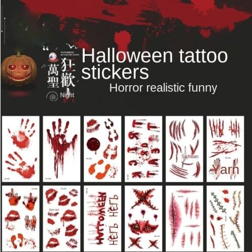 Halloween Tattoo Stickers Simulation Horror Bleeding Suture Scars Stickers DIY Halloween Decoration Party Supplies Men Women