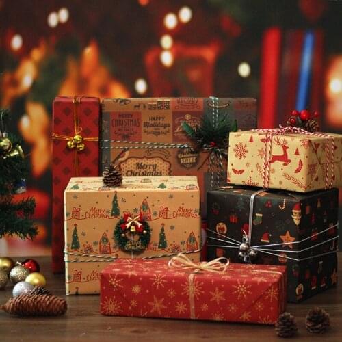 10pcs Kraft Paper Gift Wrapping Paper New Christmas Gift Paper Old Man Snowflake Christmas Tree Pattern Wrapping Paper