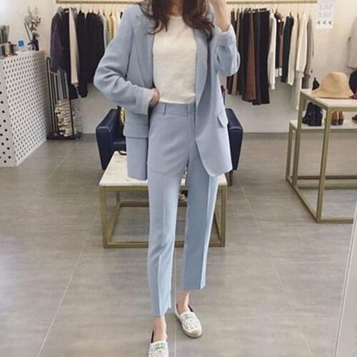 Wenfly Women Blazers Two Pieces Sets Single Notched Jackets Outerwear High Waist Pencil Pants Trouser Casual Office Outfits