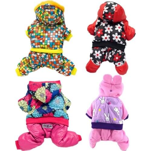 Floral Dog Winter Clothes Pet Warm Jumpsuit Ceramic Plaid For Small Medium Dogs Teddy Chihuahua Cat Overall XS S M L XL