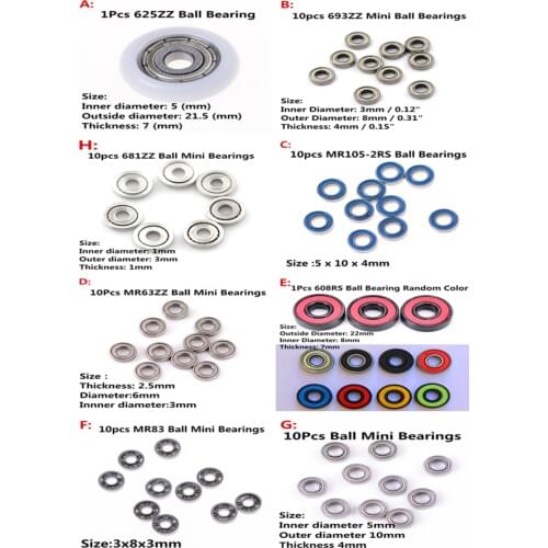1/10Pcs 8 styles 625ZZ 693ZZ MR105-2RS MR63ZZ 608RS MR83 MR105ZZ 681ZZ Miniature Ball Bearings Metal Micro Bearing