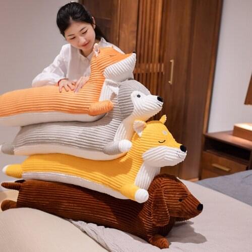110cm Cartoon Fox Husky Shiba Inu Sausage Dog Plush Toys Soft Animals Dolls Cute Long Sleeping Pillow for Children Kids Gift