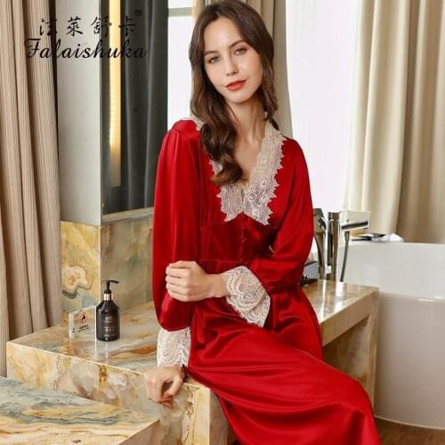 19 momme 100% silk woman sleepdress long-sleeve noble red sexy lace night dress noble pure silk nighshirts women sleepwear S5696