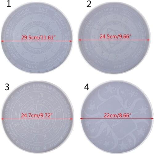 4Pcs Pendulum Mat Astrology Zodiac Board Epoxy Resin Mold Sun Moon Star Tarot Card Tray Round Resin Mold Witchcraft Tool
