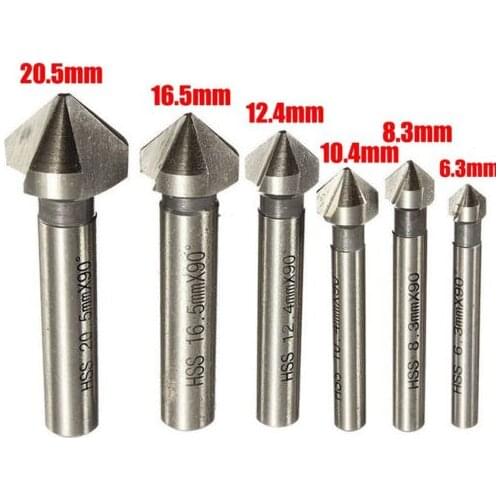 6pcs 3 Flute 90 Degree Hss Chamfer Cutter Bit Chamfering Drilling Mill Drill Set Milling Cutting Tool Set Countersink Drill Bit