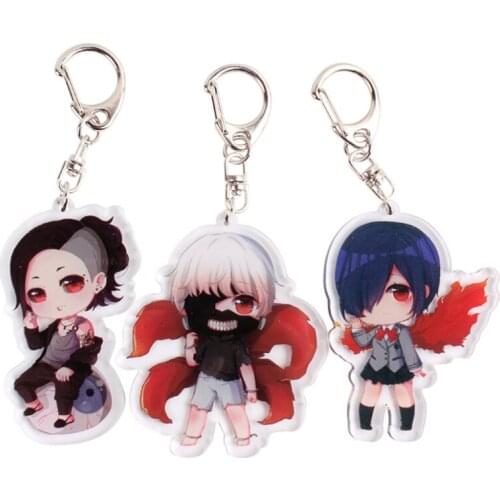 Anime Toyko Ghoul Keychain Cartoon Kaniki Ken Mask Key Rings White Eye mask Sasaki Haise Cosplay Custome Trinket Prop Fans Gift