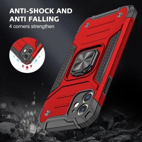 Armor Case For iPhone 12 Mini 11 Pro XS Max XR X 8 7 6 6s Plus SE 2020 Back Cover With Metal Stand For Car Phone Holder