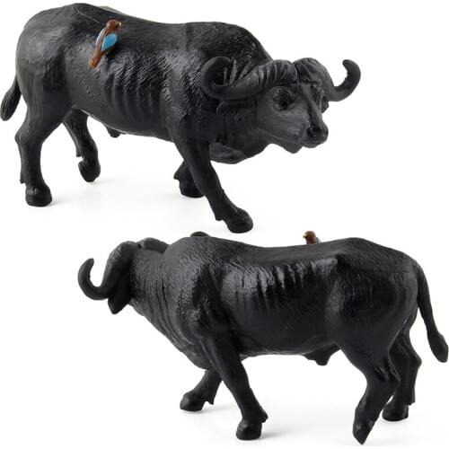 Black African Buffalo Zoo Plastic Solid Water Cow Classic Domestic Animal Model Kids Toys