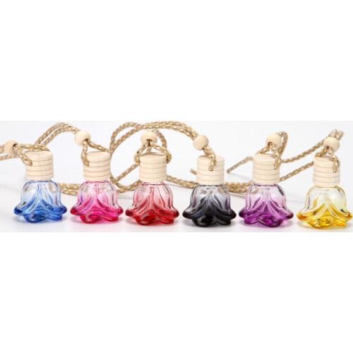 6ml Rose Shaped Colorful Hanging Glass Bottle Perfume Pendant Necklace Pendant Essential Oil Aromatherapy locket 25pcs/lot