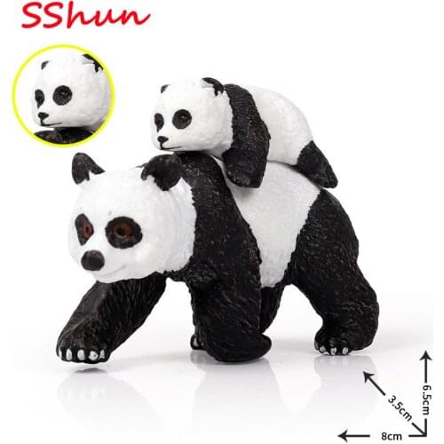 Children solid simulation wild animal model giant panda panda back cub crawling panda toy hand-made ornaments