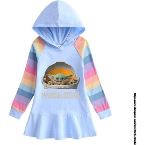Mandalorian Baby Yoda Print Hoodie Dress for Kids Girls Cotton Sweatshirt Baby Childrens Autumn Fashion Dress Clothes