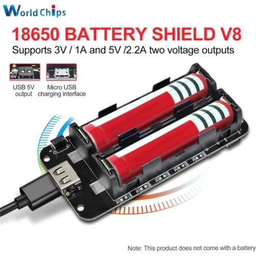 Double 18650 Lithium Battery Shield V8 5V/3A 3V/1A Power Bank Battery Charging Module Micro USB For Arduino ESP32 ESP8266 WIFI