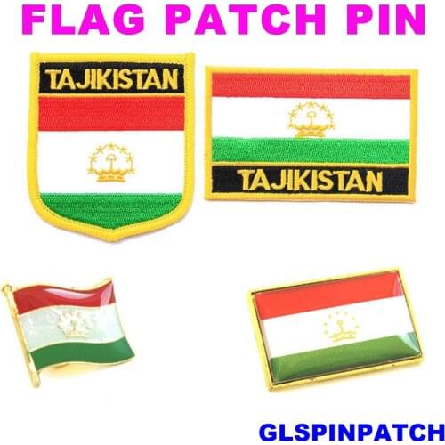 Tajikistan FLAG Patch Rectangle Lapel Pin iron-on embroidered applique Hook Loop Badge