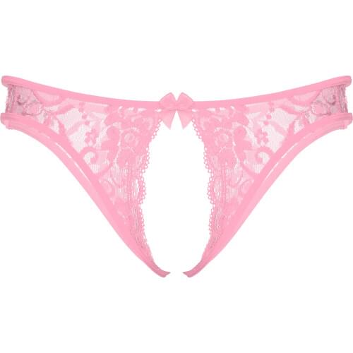 Gay Mens Lingerie Sissy Panties Sexy Crotchless Underwear Hollow Out Low Waist Sexy Thong Underpants Floral Lace T-back Briefs