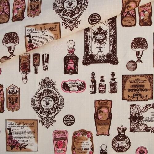 130cmx50cm Ripstop Cotton Linen Fabric for handmad, bed, bag, curtain - Perfume bottle - Coffee (LF101)