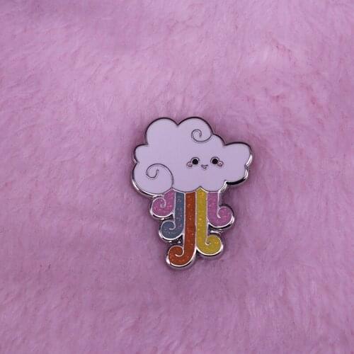 Kawaii cloud brooch glitter rainbow rain pin weather flair decor