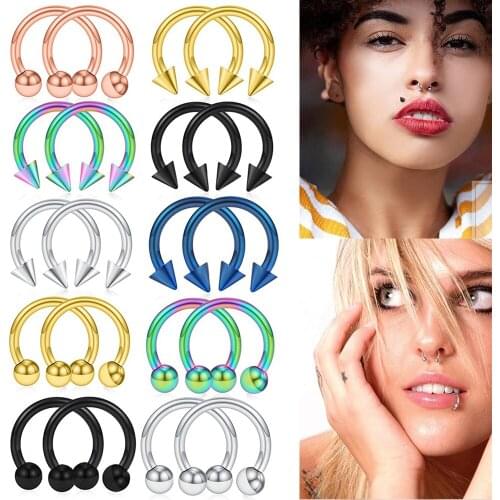 LIMARIO 2Pcs Fashion stainless steel Horseshoe Fake Nose Ring C Clip BCR Septum Lip Piercing Falso Nose Rings Hoop For Women Men