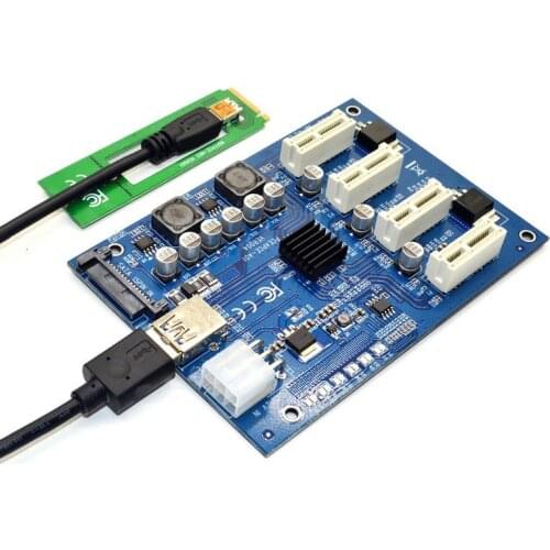 PCI-E X1 To 4PCI-E X16 Expansion Kit 1 To 4 Port PCI Express Switch Multiplier HUB 6pin Sata USB Riser Card For BTC Miner Mining