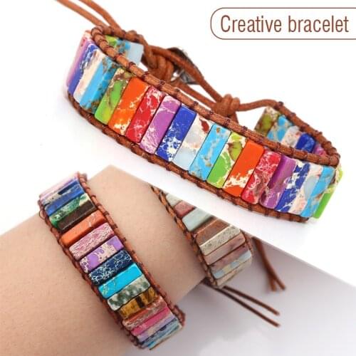 Bohemia Handmade Leather Bracelet Fashion Imperial Stone Beads Wrap Hand Chain Colorful Friendship Bracelet Female Gift