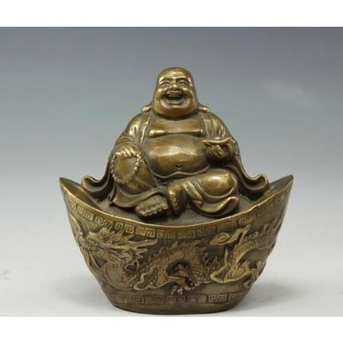 Copper Statue Copper ingot, Maitreya Buddha, Antique, do old Buddha statue, God of wealth, craft gifts, ornaments, bronze, peace