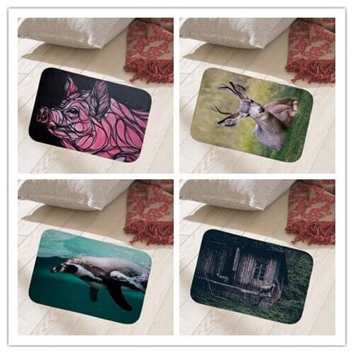 Fashion animal printed 40x60cm floor mat hallway doormat suede Welcome entrance door mat anti-slip water Water absorption carpet